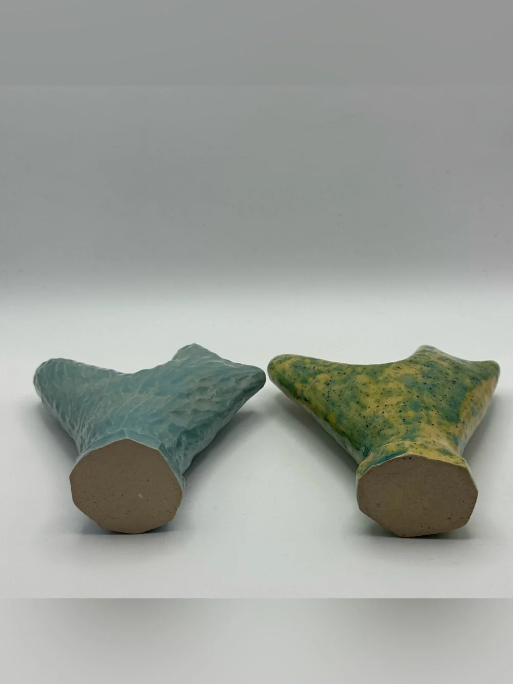 Vintage ML Studio Art Pottery Vases Pair Organic Sculptural Blue Green